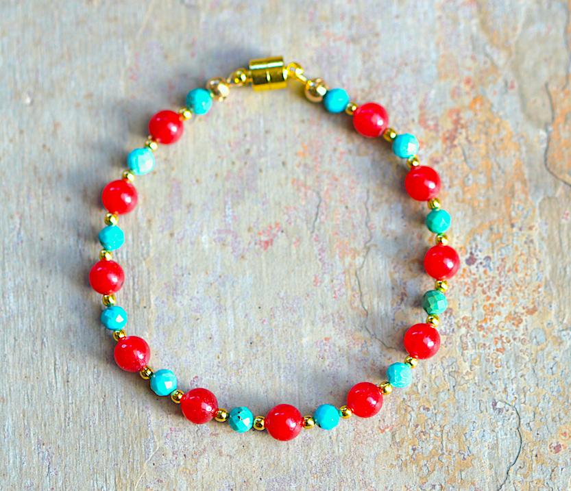 Turquoise Bracelet with Ruby Jade