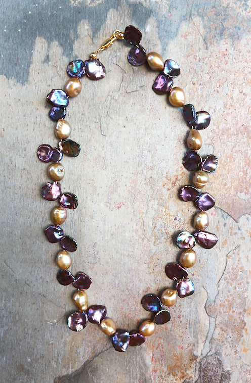 Pearl Necklace - Cherry Blossom Aubergine/Gold