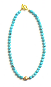 Turquoise Necklace with Gold Pearl